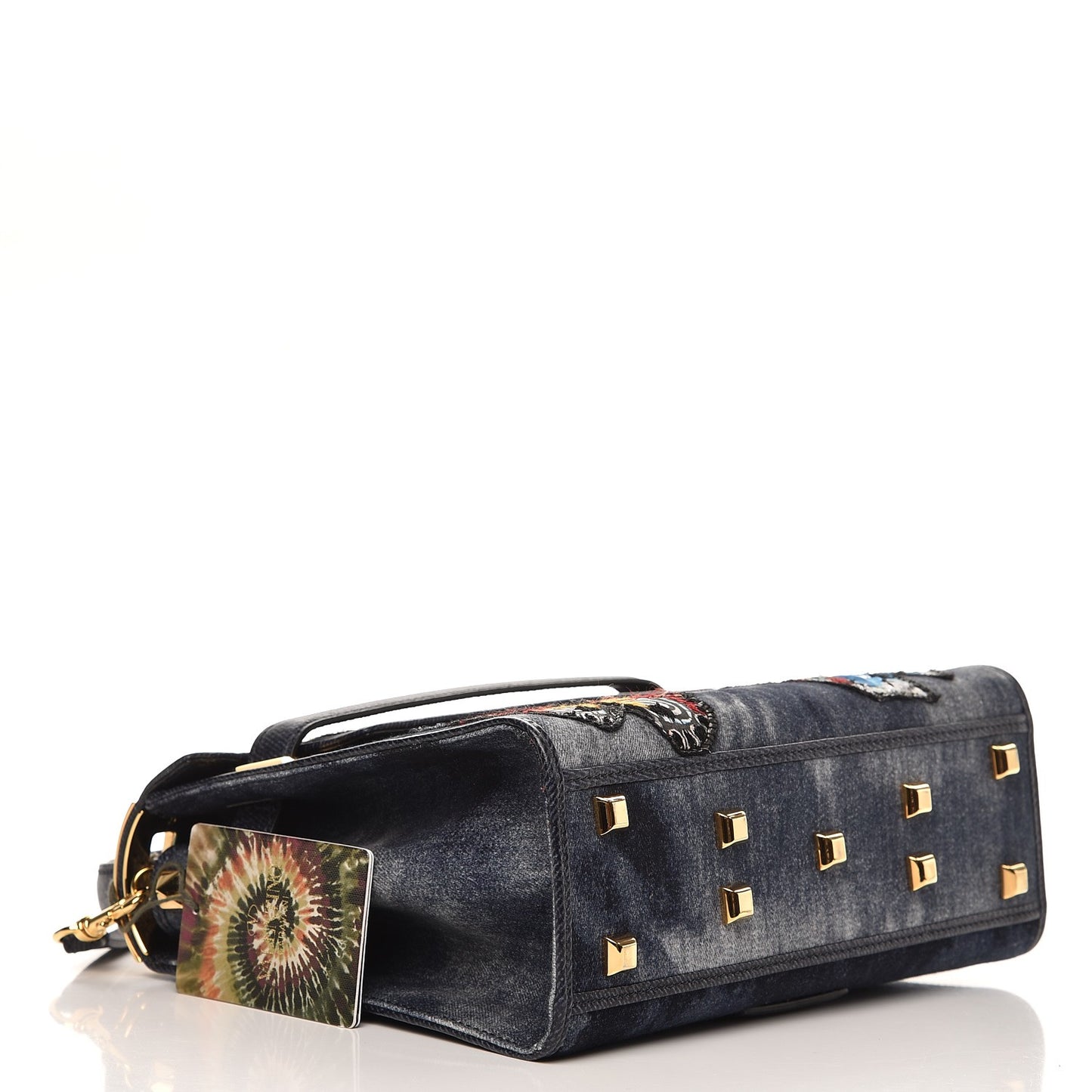 Denim Butterfly Embroidered Small My Rockstud Frame Bag Blue