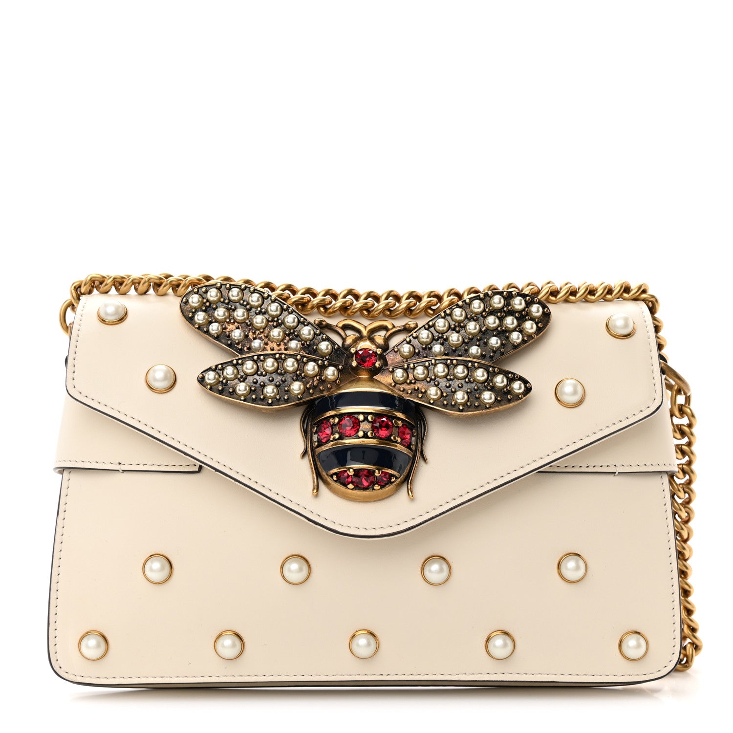 Gucci Nappa Pearl Studded Mini Queen Margaret Broadway Shoulder Bag Mystic White 1 of 14