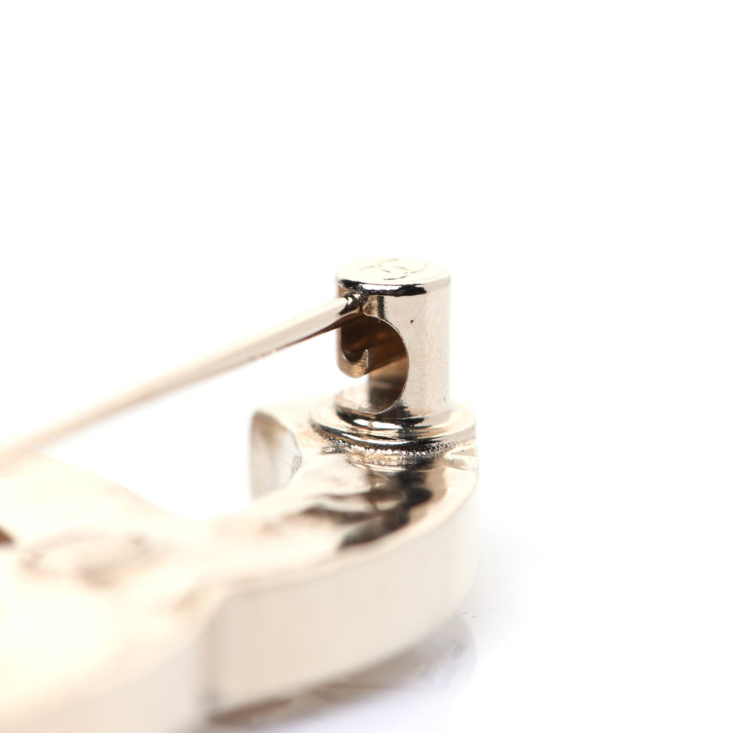 Crystal Metal CC Paris Button Brooch Gold