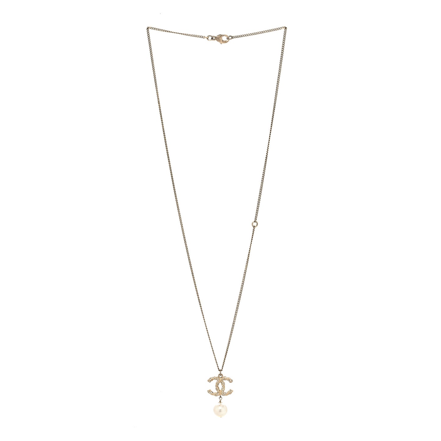 Crystal Pearl Twisted CC Drop Necklace Gold