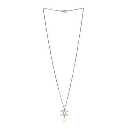 Chanel Crystal Pearl Twisted CC Drop Necklace Gold 3 of 4