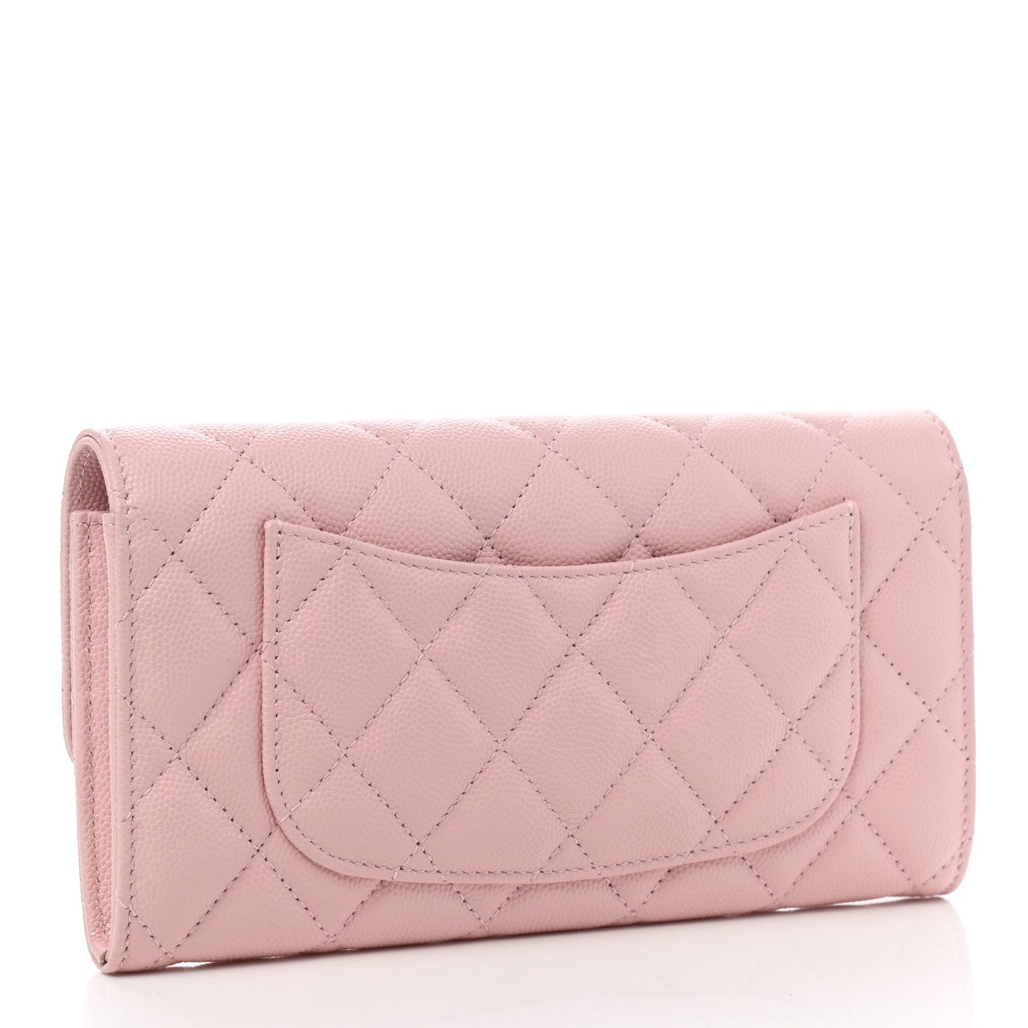 Caviar Quilted Large Gusset Flap Wallet Light Pink