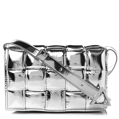 Bottega Veneta Metallic Lambskin Padded Cassette Crossbody Bag Silver 1 of 8