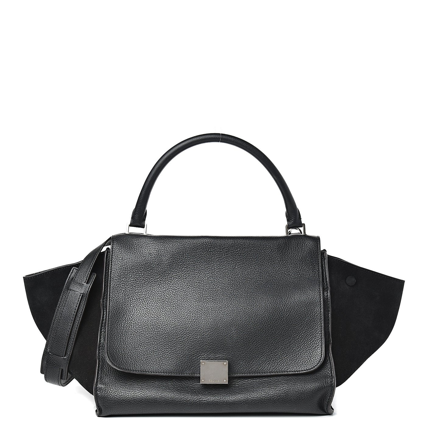 Drummed Calfskin Suede Medium Trapeze Black