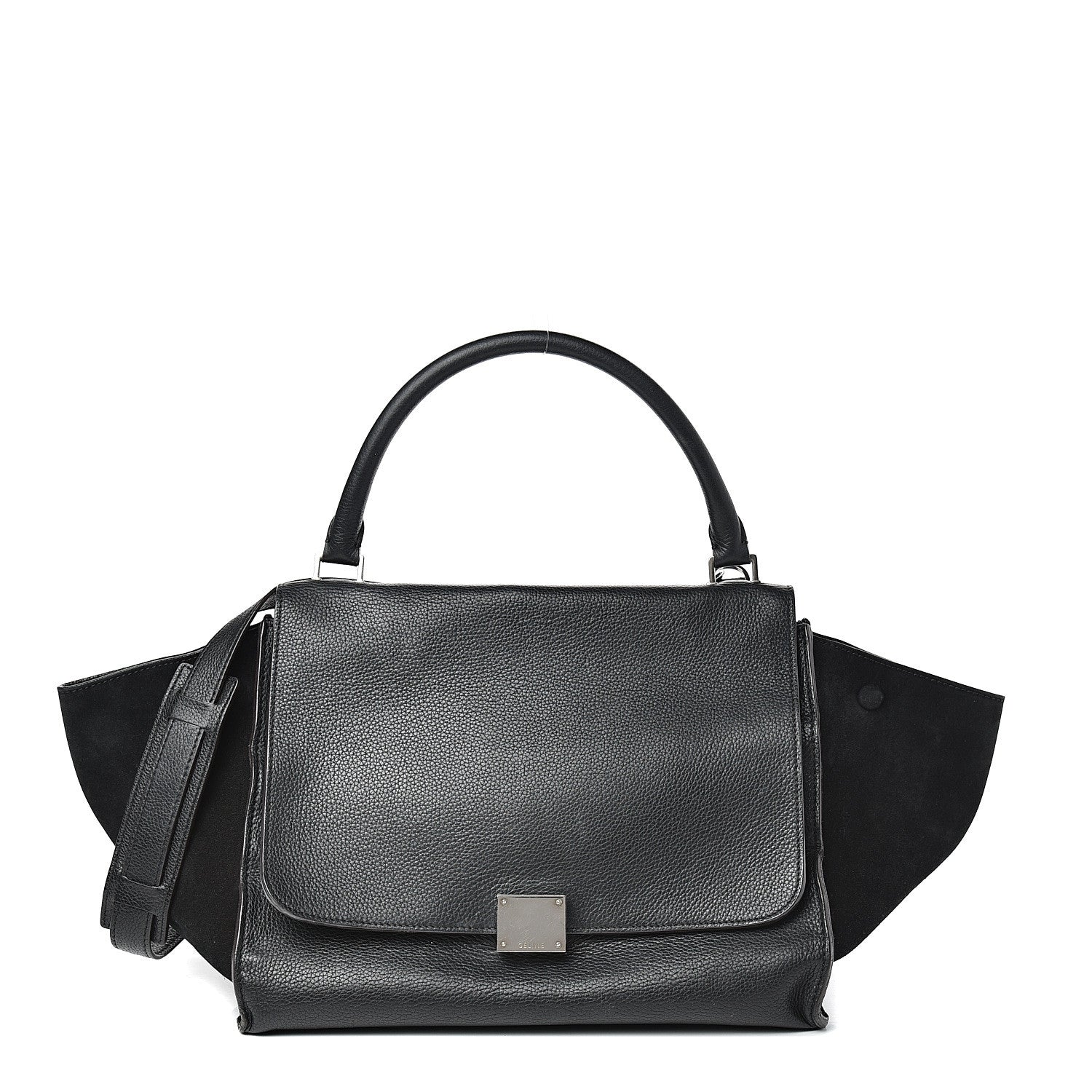 Celine Drummed Calfskin Suede Medium Trapeze Black 1 of 18