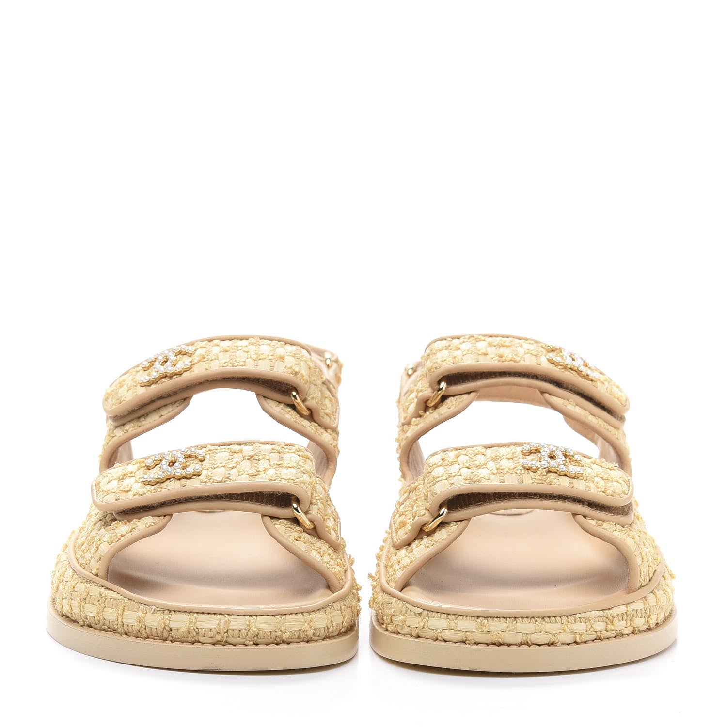 Chanel Braided Fabric Velcro Dad Sandals 37.5 Beige 2 of 8
