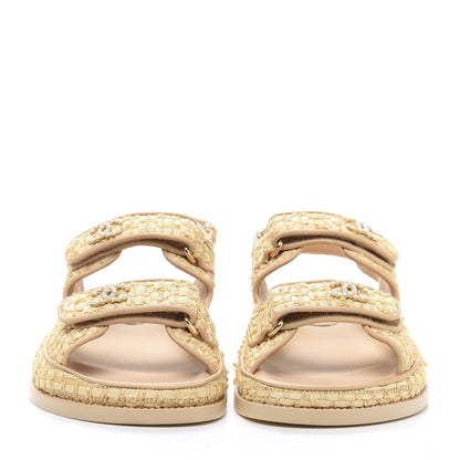 Chanel Braided Fabric Velcro Dad Sandals 37.5 Beige 2 of 8