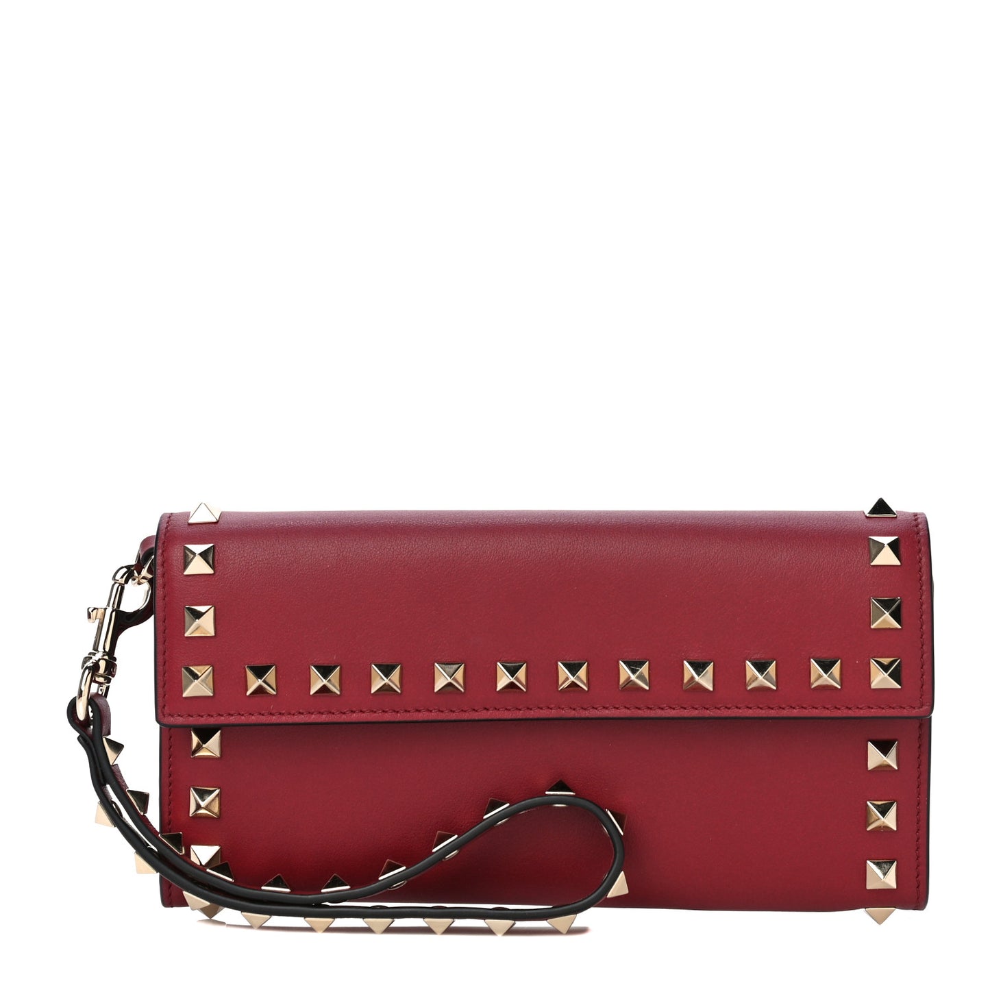 Vitello Rockstud Wristlet Travel Wallet Rubino