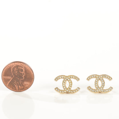 Chanel Crystal Timeless CC Earrings Gold 2 of 4