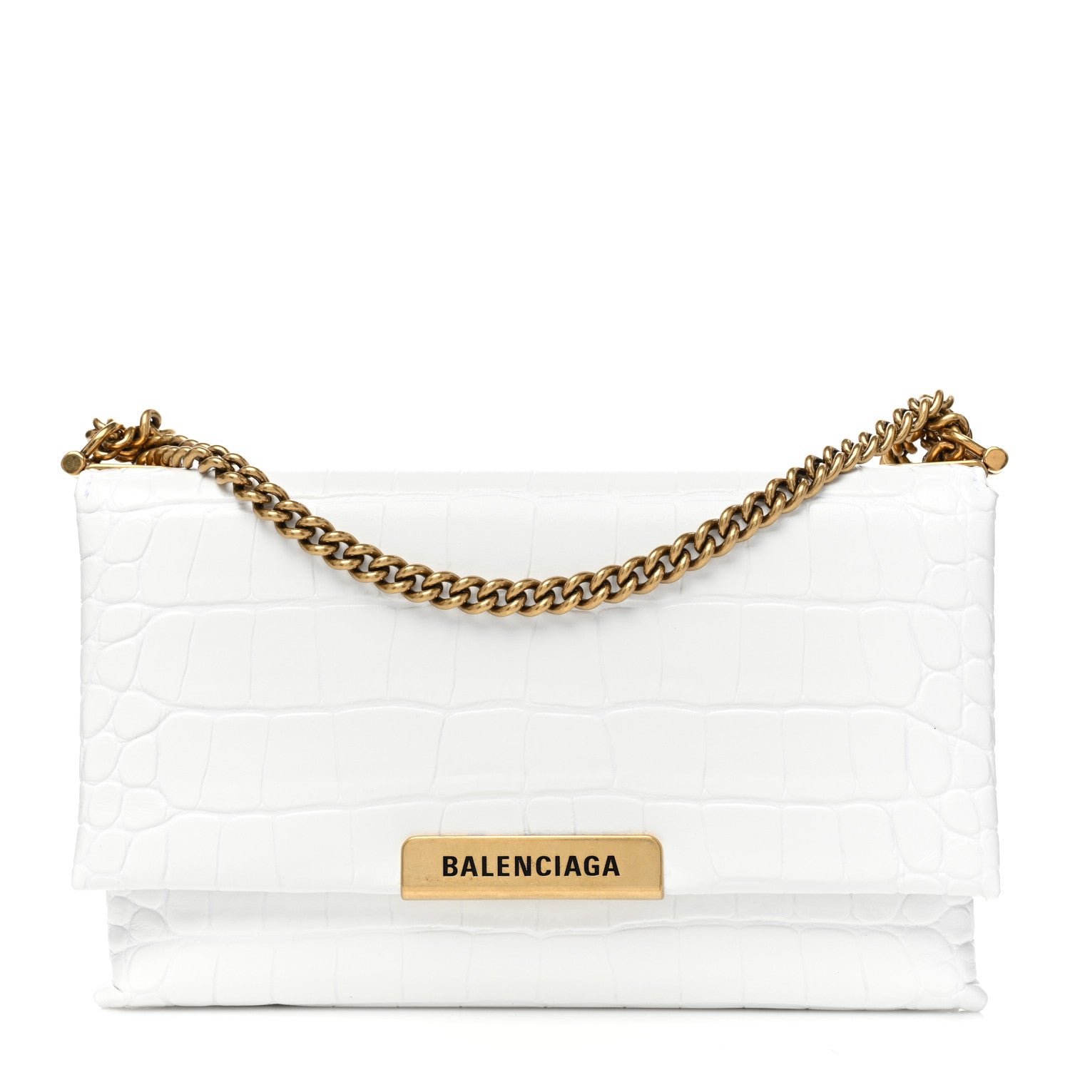 Balenciaga Shiny Extra Supple Calfskin Crocodile Embossed Small Triplet Bag Optic White 1 of 8