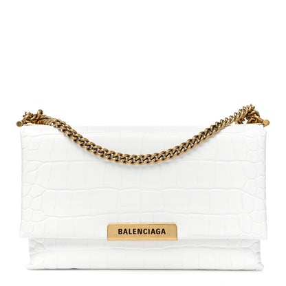Balenciaga Shiny Extra Supple Calfskin Crocodile Embossed Small Triplet Bag Optic White 1 of 8
