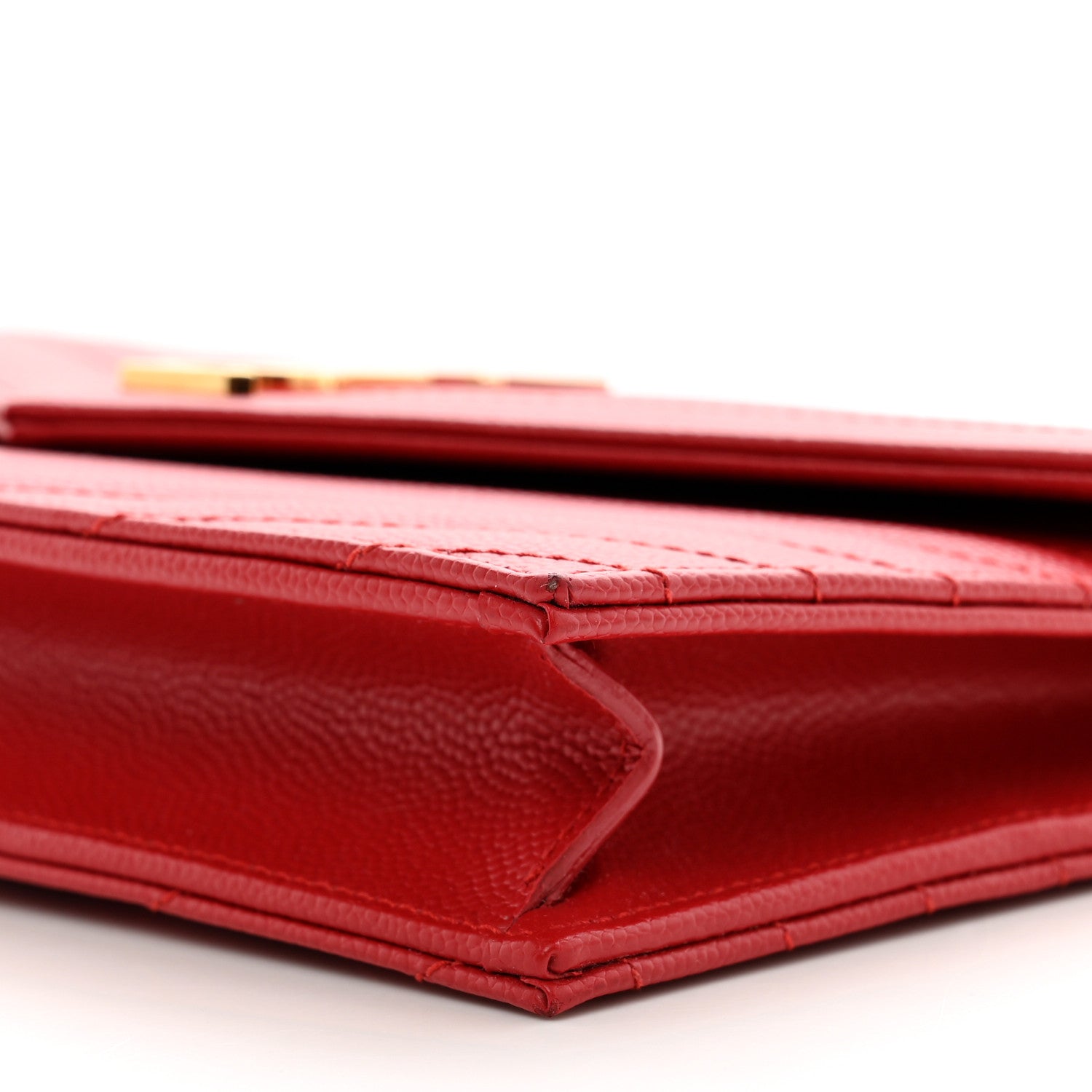 Saint Laurent Grain De Poudre Matelasse Chevron Monogram Envelope Chain Wallet New Red 10 of 11