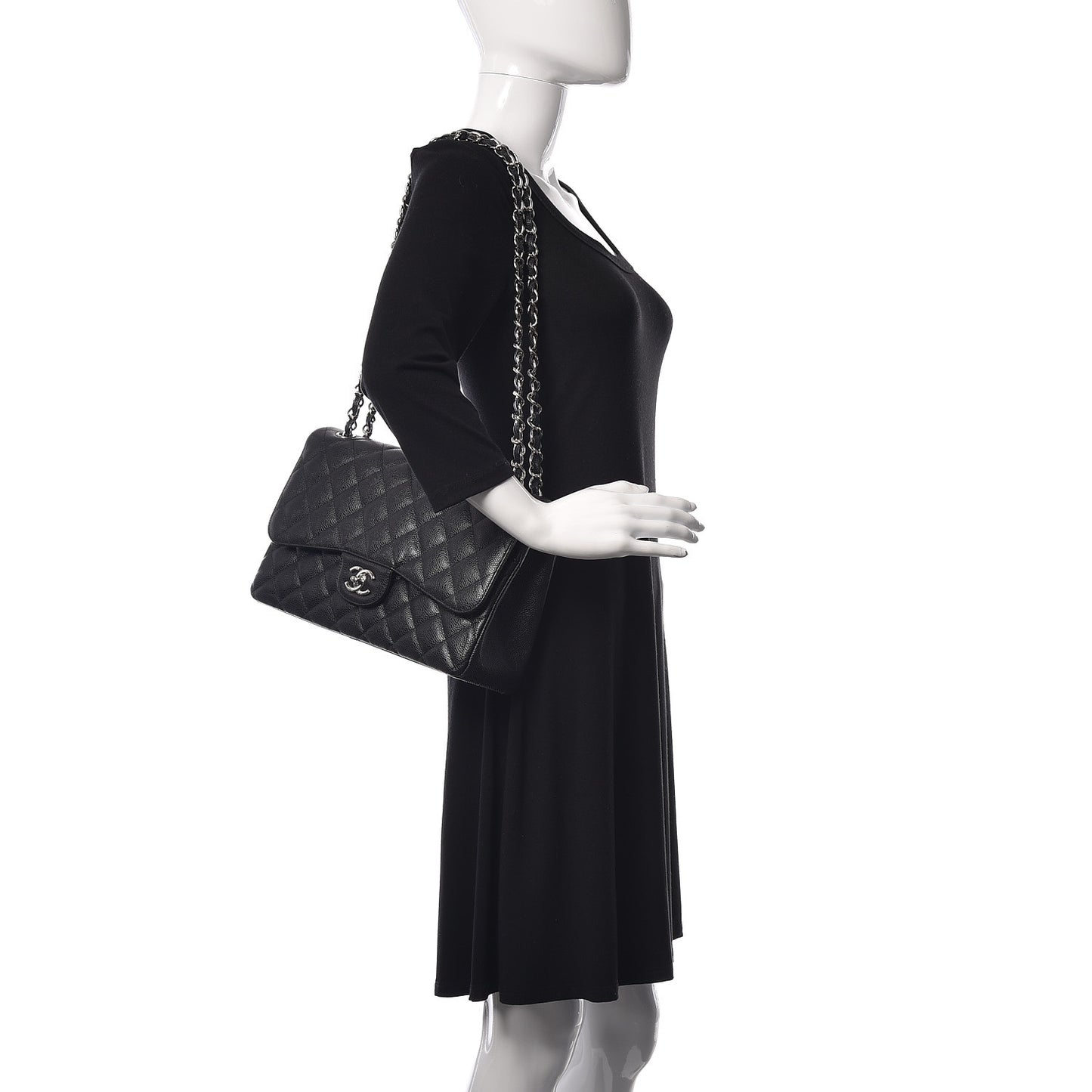 Caviar Quilted Jumbo Double Flap Black