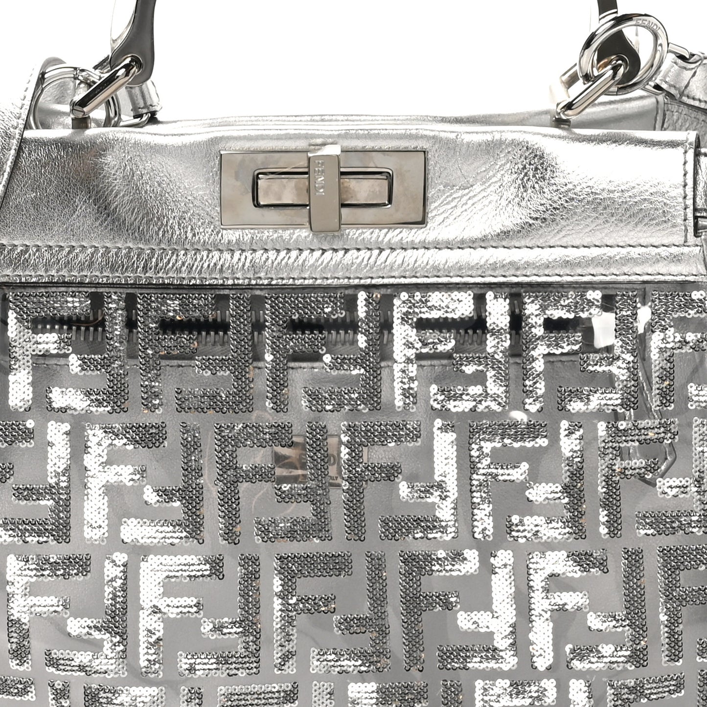 PVC Vitello Catalan Mirror Sequin FF Medium Peekaboo Iconic Satchel Argento