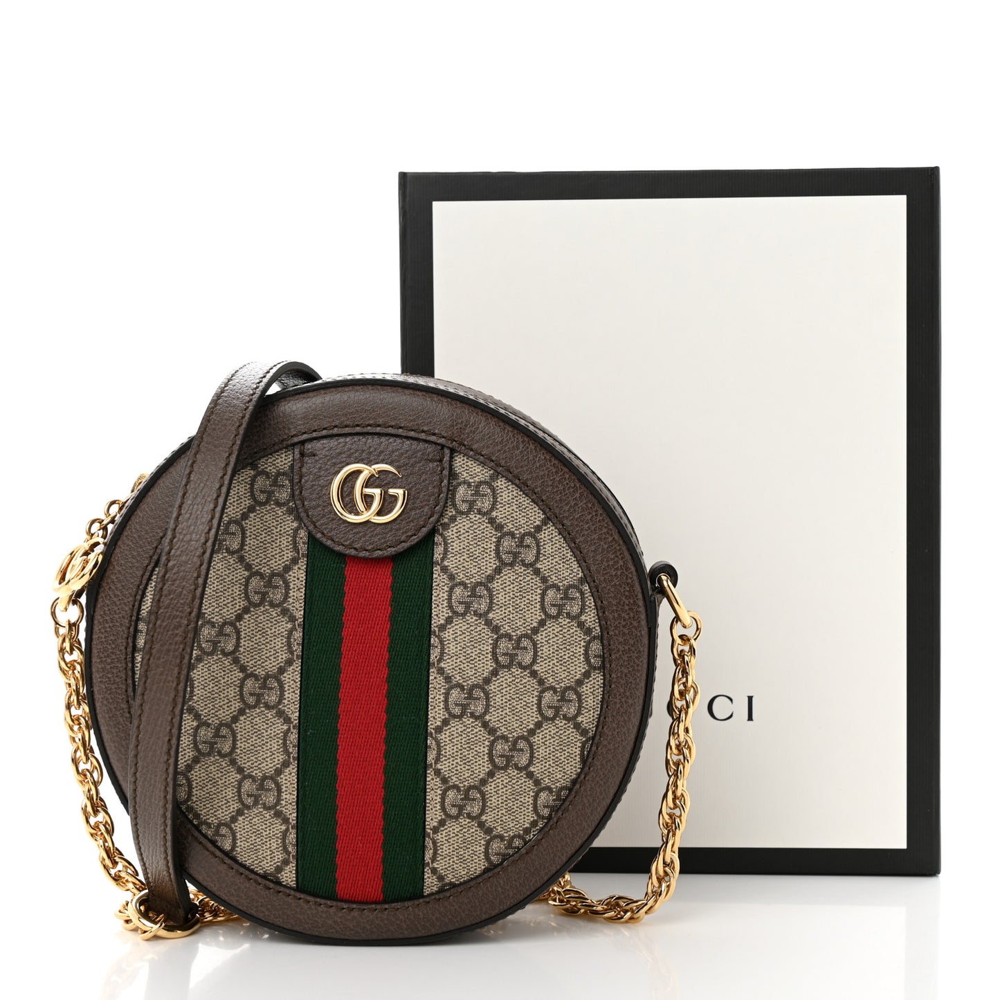 GG Supreme Monogram Web Mini Ophidia Round Shoulder Bag Brown