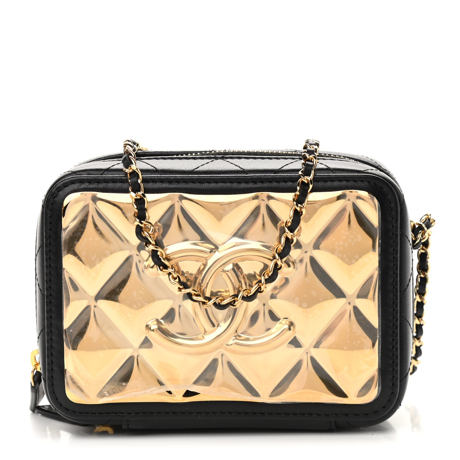 Chanel Lambskin Quilted Golden Plate Clutch With Chain Black 1 of 9