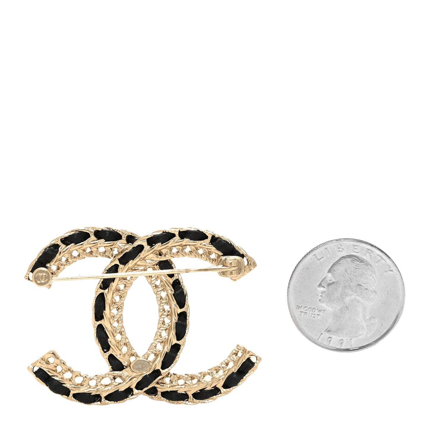 Lambskin Chain CC Brooch Black Gold