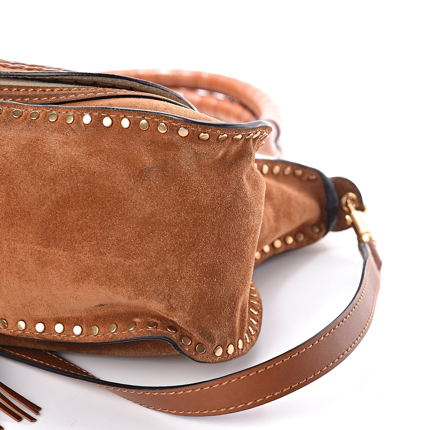 Suede Calfskin Braided Medium Marcie Satchel Caramel
