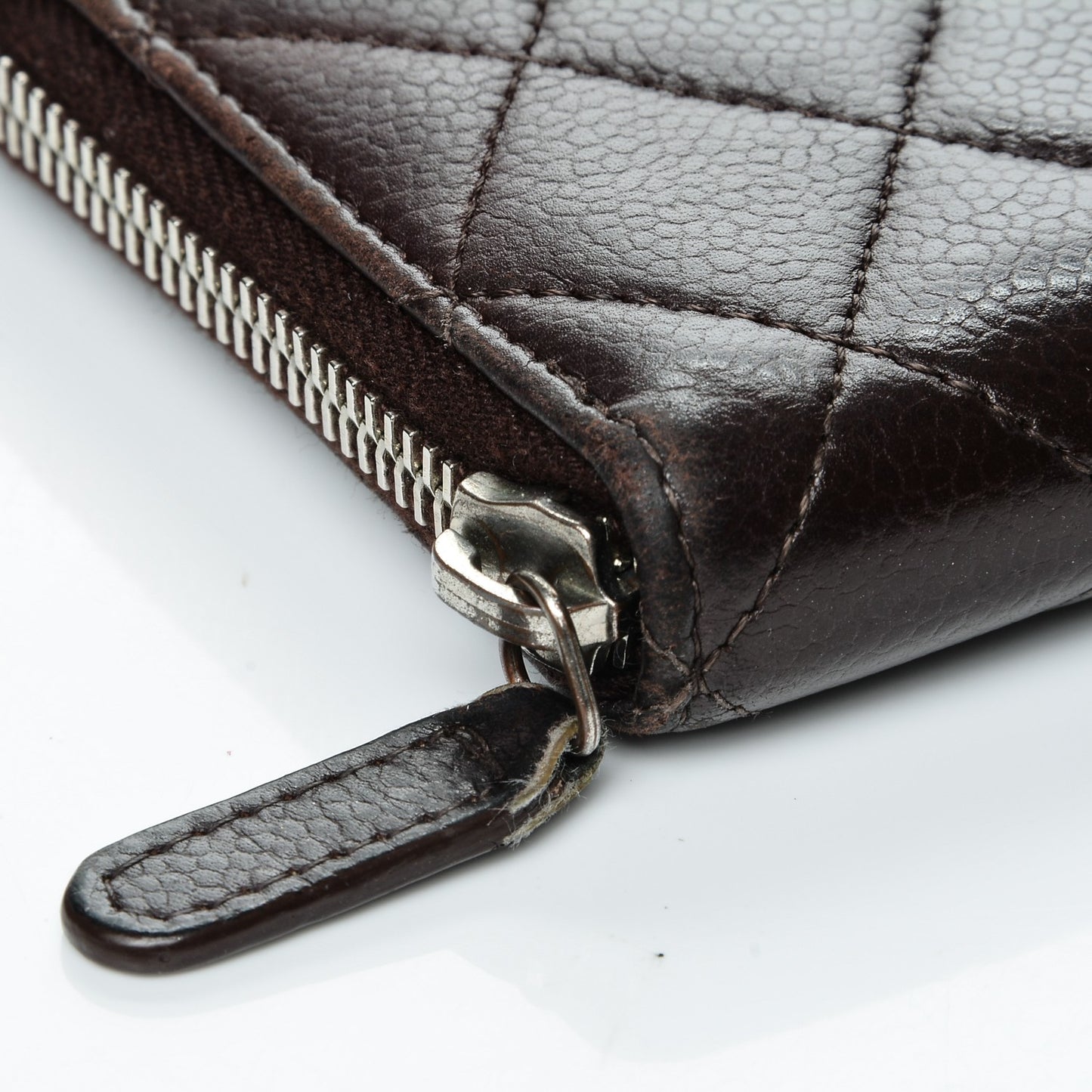 Caviar Quilted Large Gusset Zip Around Wallet Dark Brown