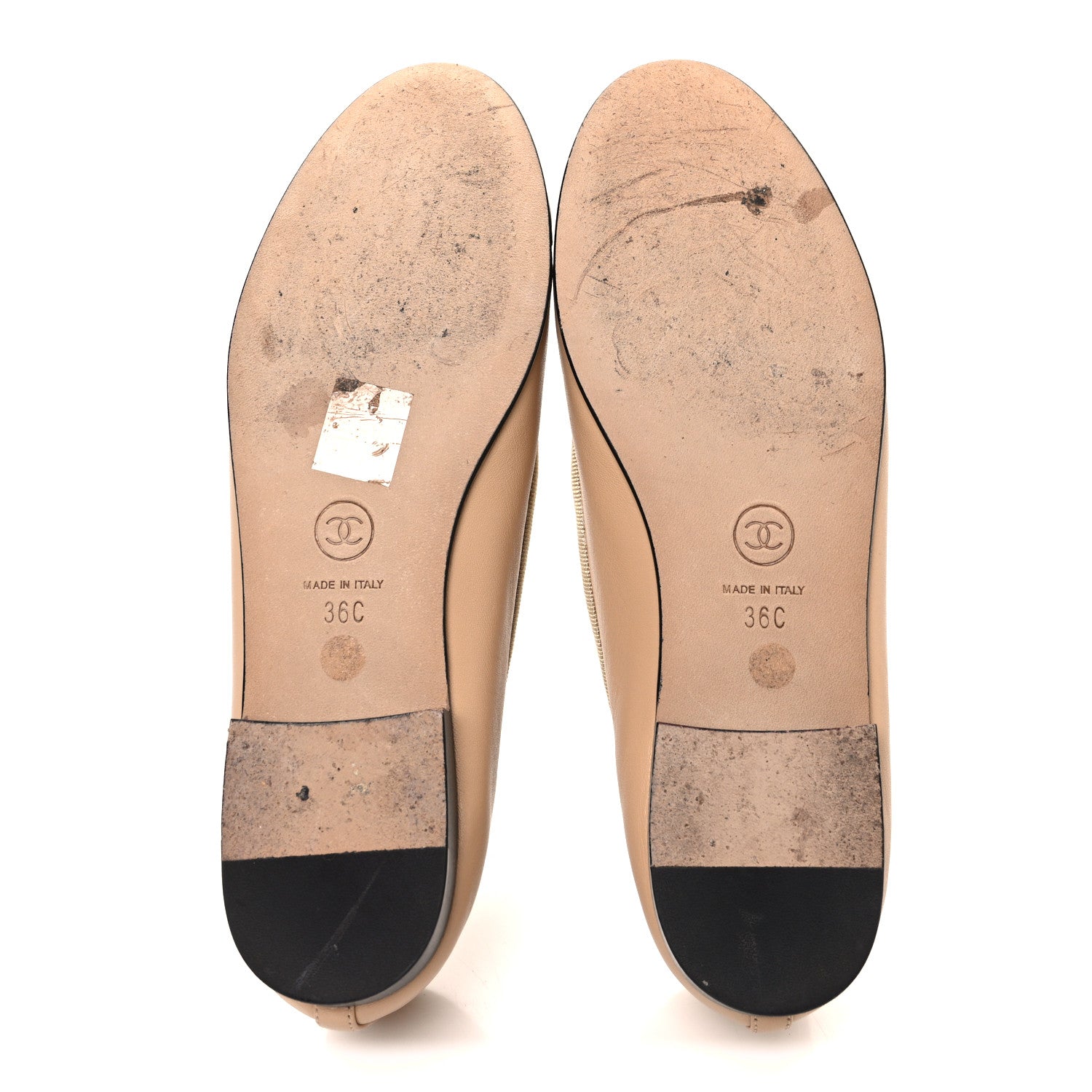 Chanel Lambskin Cap Toe CC Ballerina Flats 36 Beige Black 7 of 10