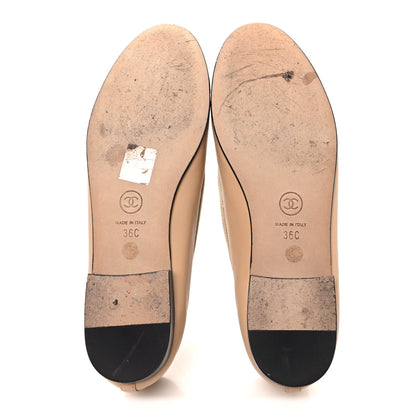 Chanel Lambskin Cap Toe CC Ballerina Flats 36 Beige Black 7 of 10