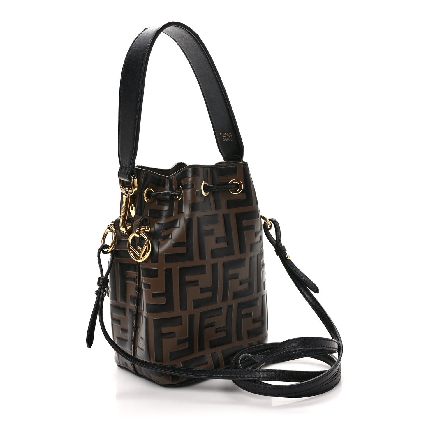 Vitello Liberty F is Fendi Bi-Color FF 1974 Embossed Mini Mon Tresor Bucket Bag Maya Black