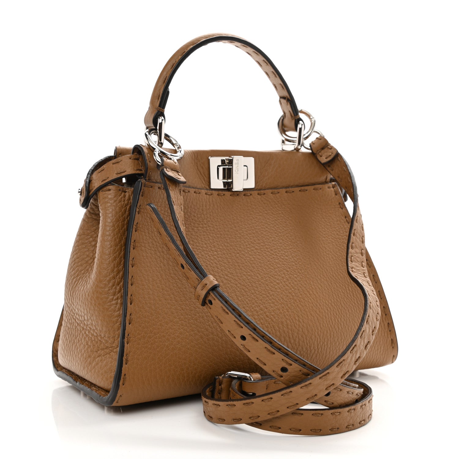 Fendi Cuoio Romano Selleria Bi-Color Mini Peekaboo Iconic Satchel Mou Milk 2 of 6