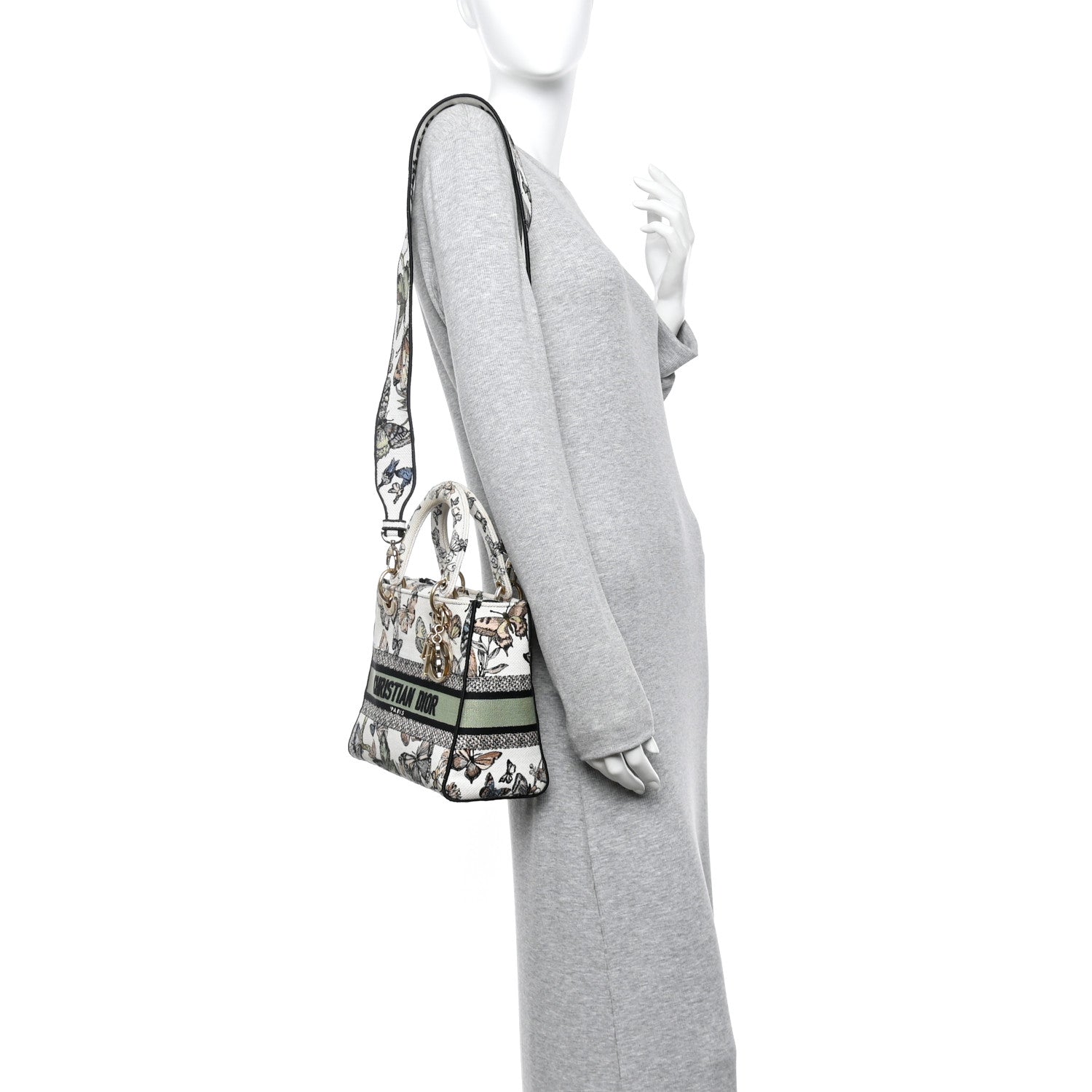 Christian Dior Canvas Toile de Jouy Mexico Embroidered Medium Lady D-Lite White Multicolor 2 of 11
