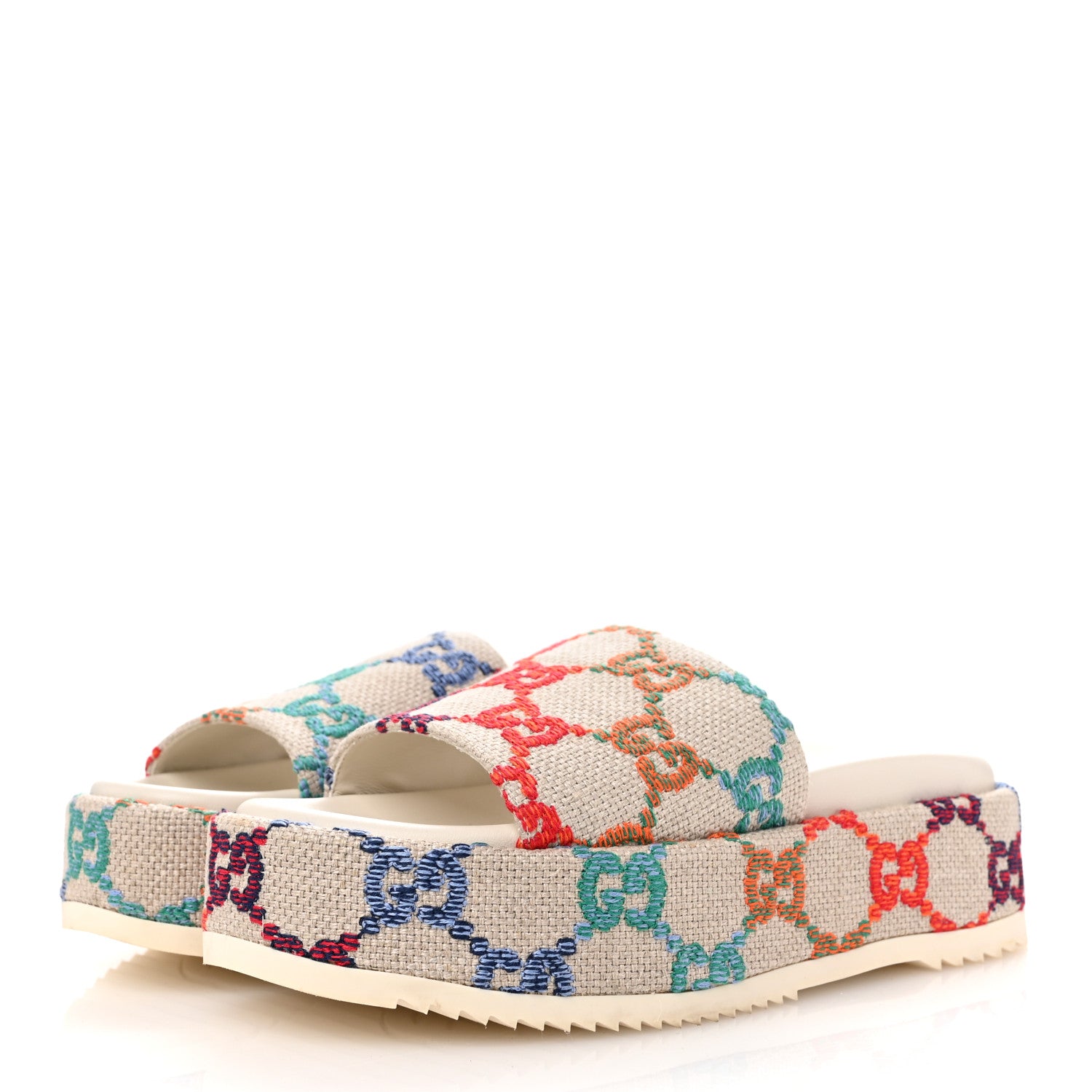 Gucci Linen Psychedelic Mini GG Monogram Angelina Platform 55mm Slide Sandals 37 Multicolor 4 of 10