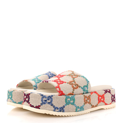 Gucci Linen Psychedelic Mini GG Monogram Angelina Platform 55mm Slide Sandals 37 Multicolor 4 of 10
