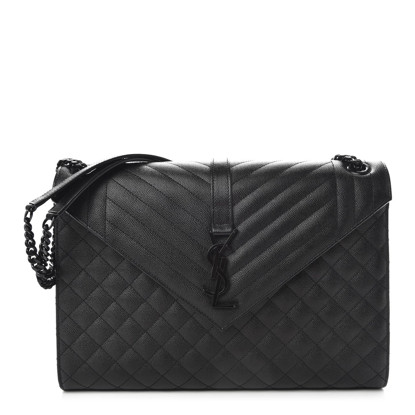 Grain De Poudre Textured Mixed Matelasse Large Triquilt Monogram Monochrome Satchel Black