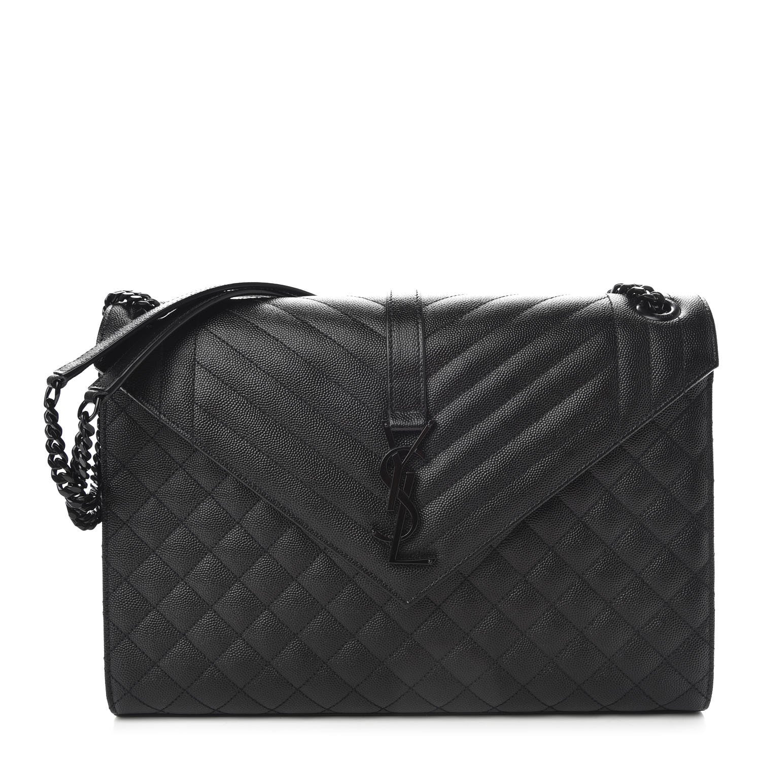 Saint Laurent Grain De Poudre Textured Mixed Matelasse Large Triquilt Monogram Monochrome Satchel Black 1 of 10