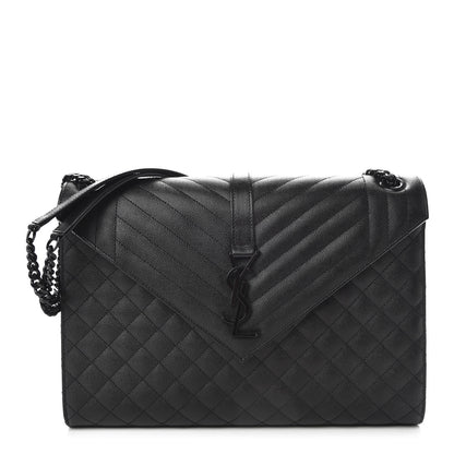 Saint Laurent Grain De Poudre Textured Mixed Matelasse Large Triquilt Monogram Monochrome Satchel Black 1 of 10
