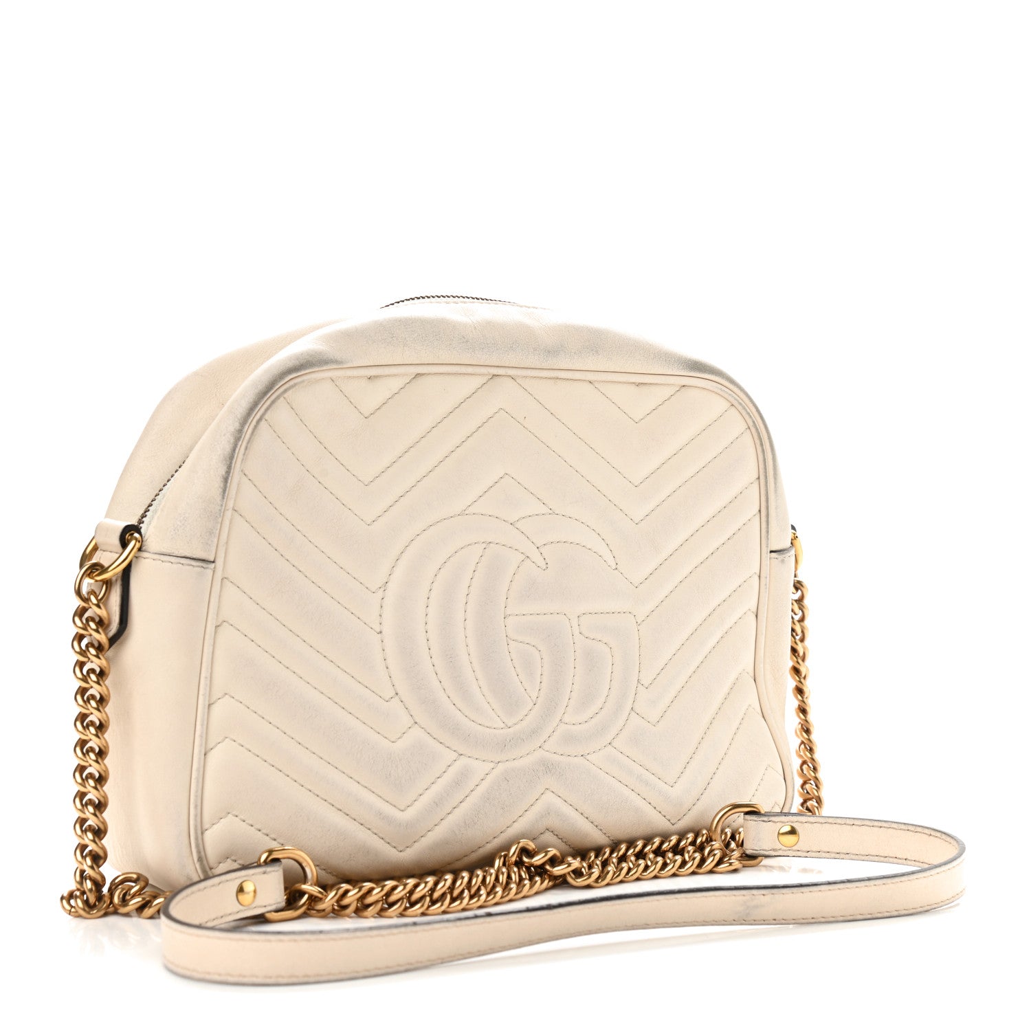 Gucci Calfskin Matelasse Medium GG Marmont Chain Shoulder Bag Mystic White 3 of 18