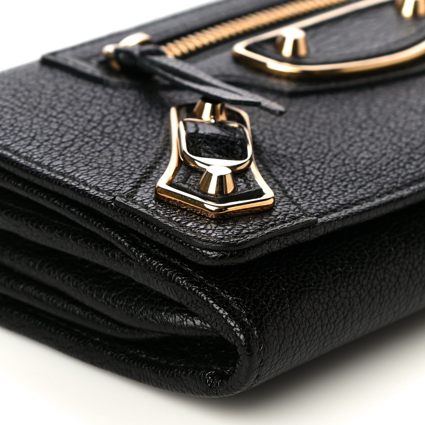Chevre Gold Metallic Edge Hardware Money Wallet Black