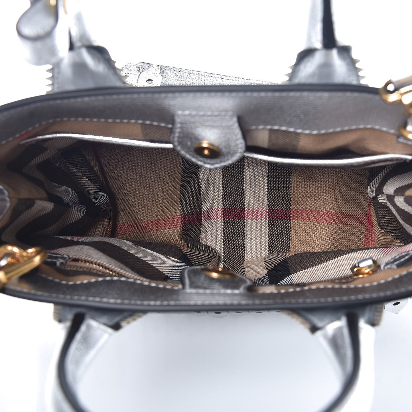Metallic Calfskin Broguing Small Banner Tote Silver