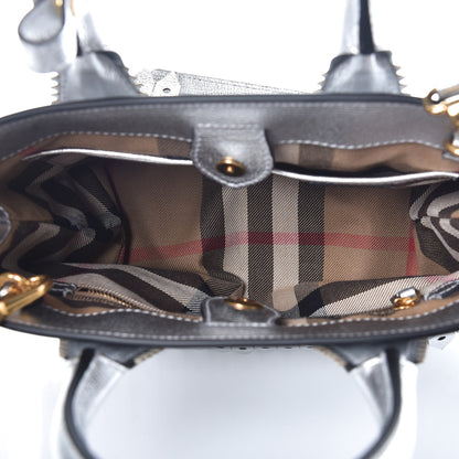 Burberry Metallic Calfskin Broguing Small Banner Tote Silver 5 of 8