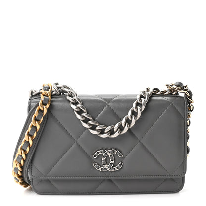 Chanel Lambskin Quilted Chanel 19 Wallet On Chain WOC Grey 1 of 10