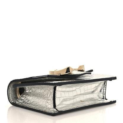 Jimmy Choo Metallic Calfskin Crocodile Embossed Mini Paris Crossbody Silver 3 of 8