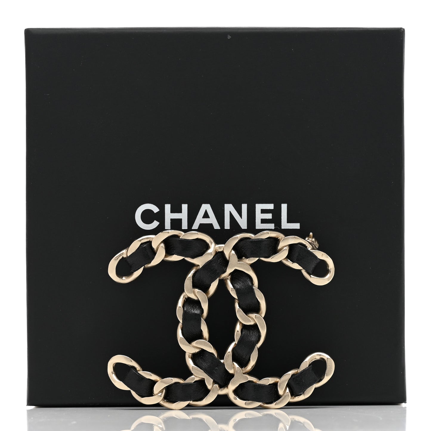 Lambskin Chain CC Brooch Black Gold
