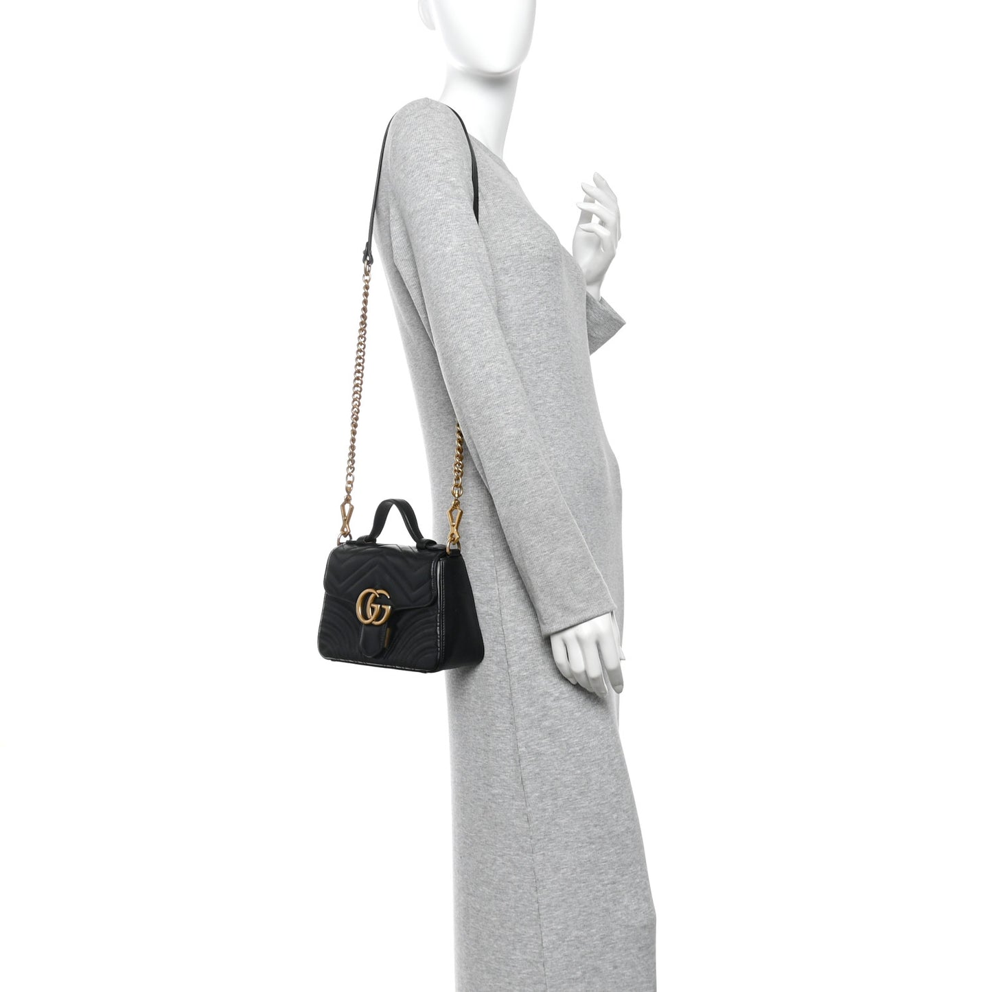 Calfskin Matelasse Mini GG Marmont Top Handle Shoulder Bag Black