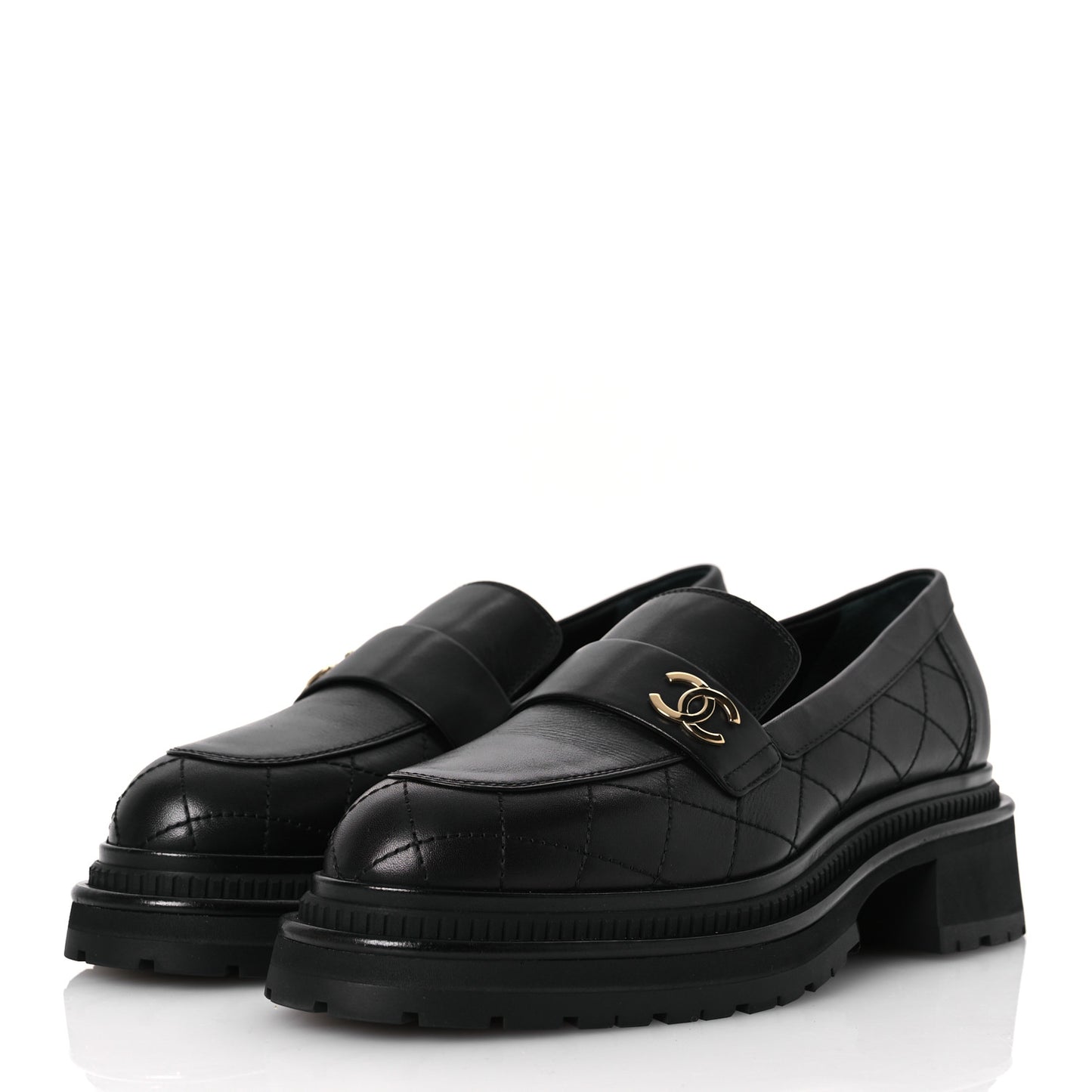 Calfskin Quilted CC Mocassin Loafers 40.5 Black