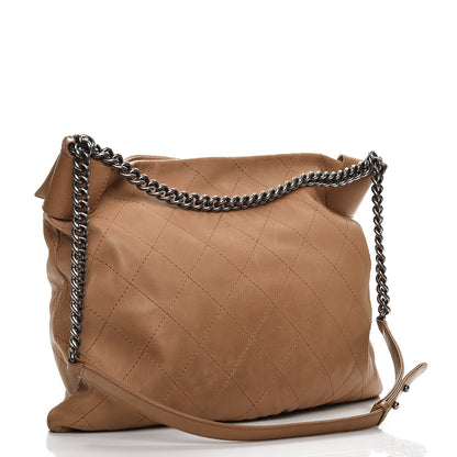 Chanel Calfskin Stitched Double Zip Hobo Beige 3 of 17