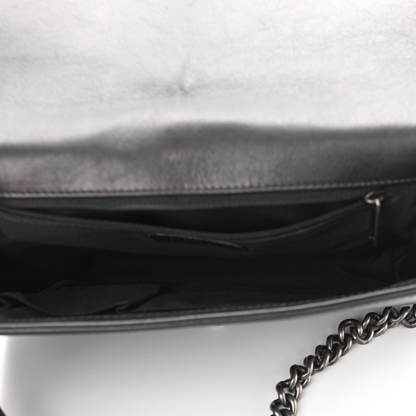 Calfskin Embossed Stitch Large Boy Flap Black