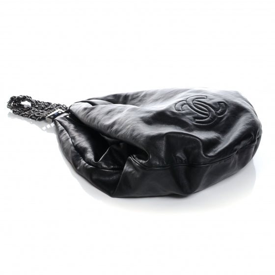 Lambskin Large Rock and Chain Hobo Black