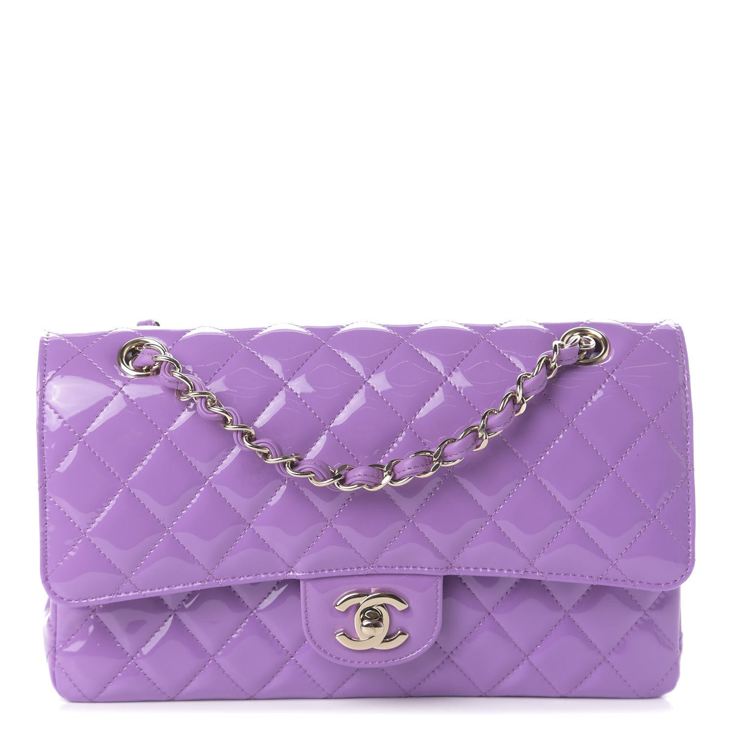 Patent Quilted Medium Double Flap Light Purple