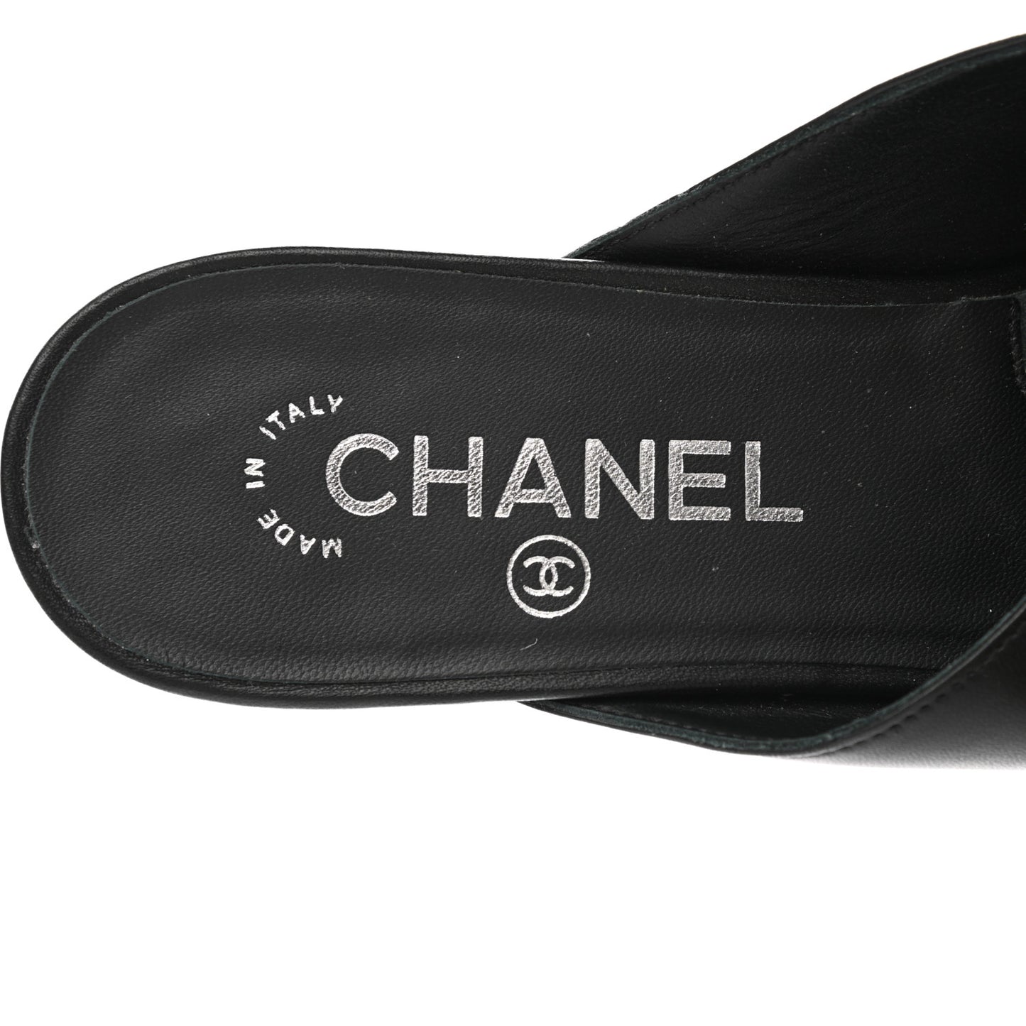 Lambskin Grosgrain Cap Toe CC Mules 39.5 Black