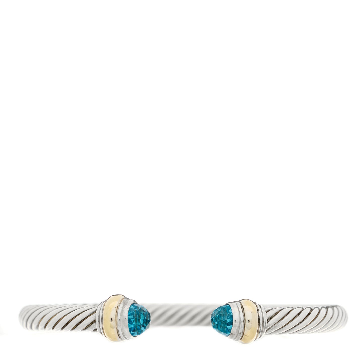 Sterling Silver 14K Yellow Gold Blue Topaz 5mm Cable Classics Bracelet