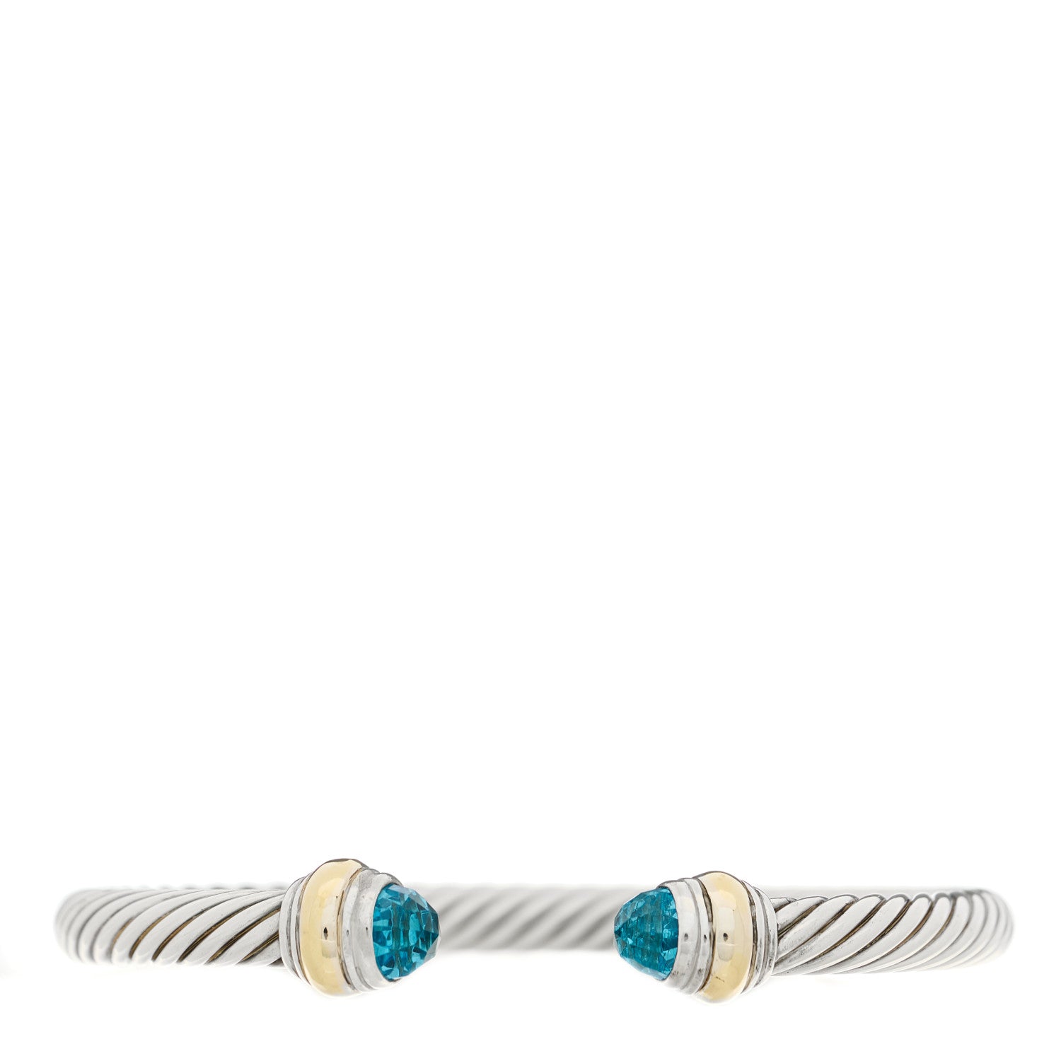 David Yurman Sterling Silver 14K Yellow Gold Blue Topaz 5mm Cable Classics Bracelet 1 of 4