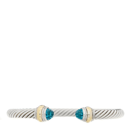 David Yurman Sterling Silver 14K Yellow Gold Blue Topaz 5mm Cable Classics Bracelet 1 of 4